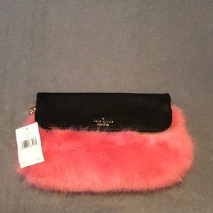 NWT Fluffy Kate Spade Pink and Black Clutch